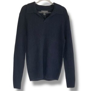 Christian Lacroix Sweater Cashmere Merino Wool Mens Navy Blue Polo Sze Small NWT